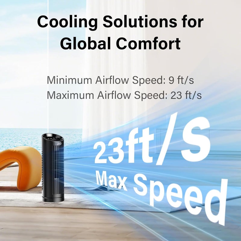 JRD 13'' Tower Fan for Bedroom, Quiet Cooling Desk Fan with Remote, 80° Oscillating, 3 Speed, 4 Mode, 12h Timer, Digital Touch Screen, Portable, Safe Bladeless Table Fan for Home Desktop Office - Image 3